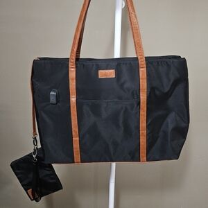 Relavel Black Tote Bag Lap Top Bag with Brown Handles Like New